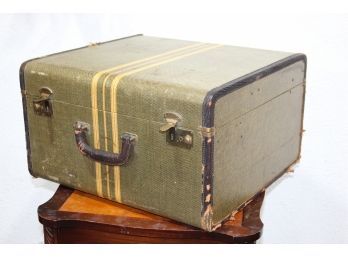 Vintage Green And Yellow Striped  Canvas Suitcase