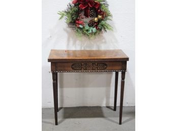 Console Expandable Table With Ornate Marquetry Inlay  (top Surface Time-worn And Shows Heavy Use)