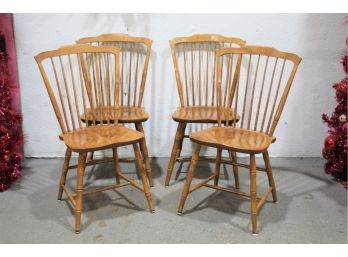 Four  Handsome Windsor Side Chairs With Bamboo Turnings Spindles And Kegs