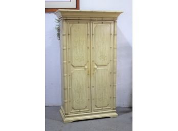 Splendid Faux Bamboo Armoire With Botanic Painted Panels In The Style Of Henry Link Bali Hai