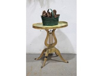 Distressed Finish Lyre Base Oval Tray Table