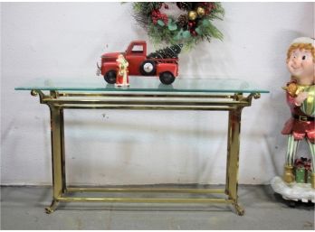 Glass And Brass Hollywood Regency Console Table