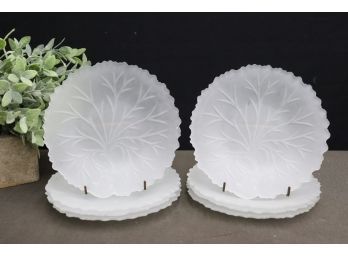 Set Of 8 Indiana Glass Frosted Pebble Leaf Tree Of Life Salad Plates (some Chips)