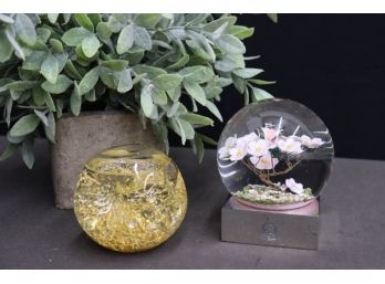 Cherry Blossom Butterfly On Branch Globe And Gold Flake Dimple Snow Globe