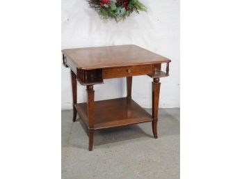 Inlay And Burl Veneer Two Tiered Square Accent Table