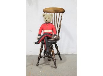 Vintage High Back Adjustable Piano Stool With Claw Glass Ball Feet