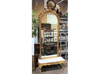 Louis Quinze Low Marble Console Table And Fabulous Gilt Gesso High Arch Mirror  Some Repairs