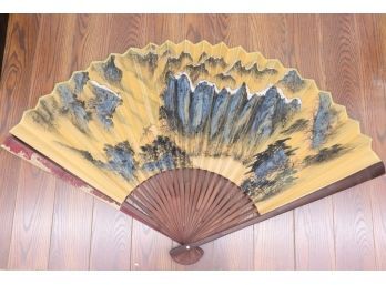 Vintage Decorated Japanese Folding Fan (some Small Tear/damage - Please See Photos)