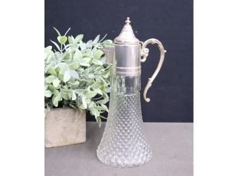 Diamond Point Cut Glass Claret Pitcher With Silver-plate Hinged Lid