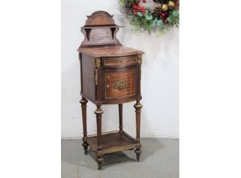 Marble Top Fine Parquetry Curved Front  Victorian Humidor With Marble Interior.