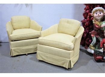 Pair Of Classic MCM Square Back Swivel Club Chairs