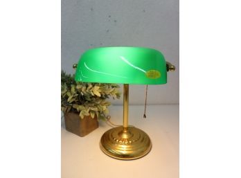 Green Hand Blown Glass And Brass Bankers Lamp