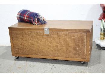 Rattan Sea Grass Panel And Golden Oak Wheeled Chest