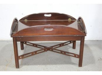 Traditional Wooden Butler's Tray Coffee Table With Brass Hinged Flaps