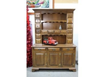 2 Piece Hutch With Multiple Draws On Top Heavy Brass Pulls  Ware Consistent With Age And Use