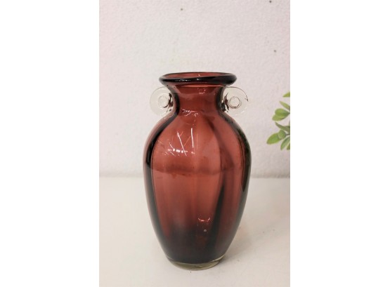 1940s Amethyst Glass Vase With Clear O-Ring Handles