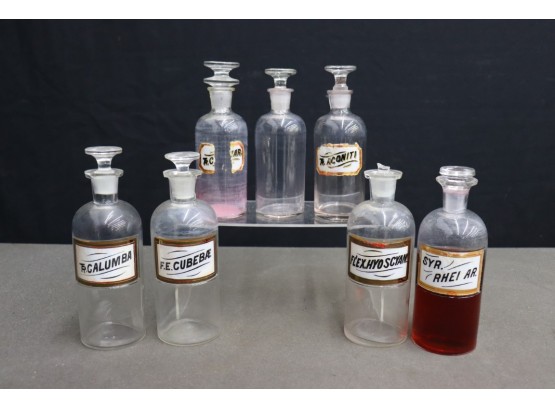 Group Lot Of Antique Glass Apothecary Bottles With Labels - Whitall Tatum & Co