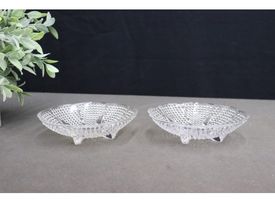 Two Hobnail Pressed Glass Scallop Edge Pedestal Dishes