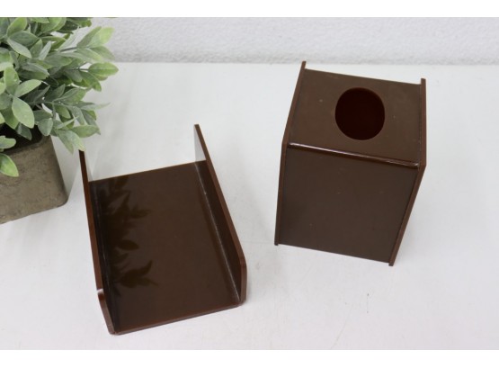 Two Brown Geometric Tissue Box Holders
