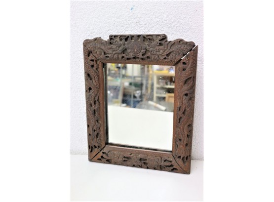 Antique Elaborately Carved Wood Frame With Mirror