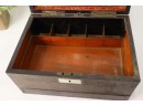 Vintage Coromandel Dressing/Jewelry Case - Inside Lid Mirror With Embossed Leather, Secret Slide Out Drawer
