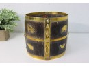 Vintage Barrel-Shaped Wood Milk Pot Bound And Decorated In Brass
