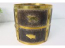 Vintage Barrel-Shaped Wood Milk Pot Bound And Decorated In Brass