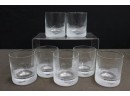 Group Lot Of Frosted And Etched Lotus Blossom Pattern Rocks Glasses And High Ball Glasses