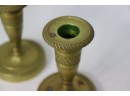 Pair Of Cast Brass Candlesticks With Wide Removable Drip Rims