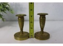 Pair Of Cast Brass Candlesticks With Wide Removable Drip Rims
