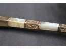 Elaborate Victorian Magnifying Glass Brass Tone And Carved Mother Of Pearl Handle, End Cap 1911