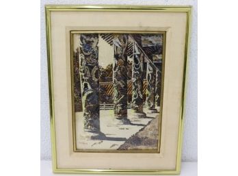 Colonnade - Vintage Artist Signed Butterfly Wing Collage Art  - Y.M. Perng, Taiwan