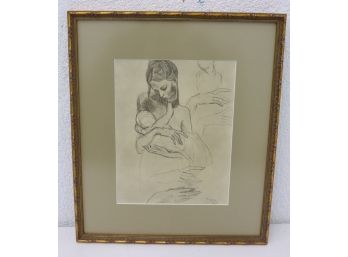 Reproduction Art Print Mother & Child Study Signed Picasso 1904 In Elegant Frame