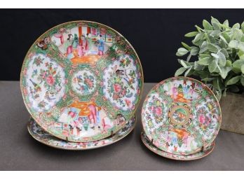 Group Lot Of Famille Rose Medallion Porcelain Dishes - 2 Large And 2 Small
