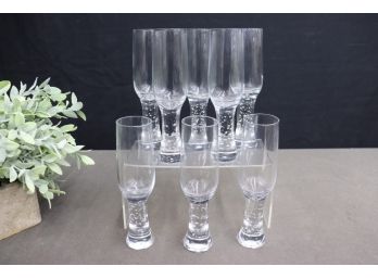 Group Of 8 Thick Bubble Stem Champagne Glasses