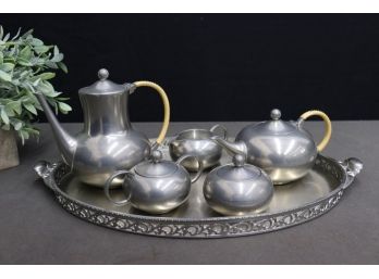 Royal Holland Pewter-KDM Coffee & Tea Pot Set With Creamer, Sugar, Honey Pot