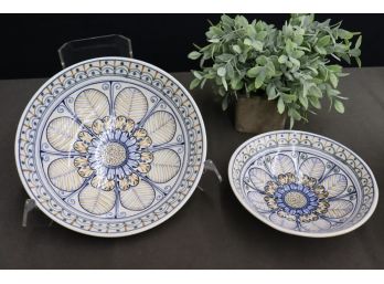 2 Of 2: Two Rare MCM Janet Rothman Art Pottery Bowls- Flower, Signed Rothman (Two Sizes 12.5' And 12')