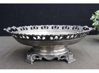 Vintage Ornate Metalars Pewter Footed Centerpiece Oval, Made In Italy - With Maker's Mark