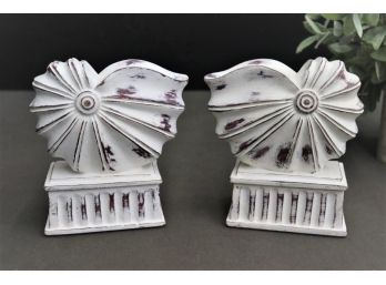 Pair Of Rustic Painted Composite Chambered Nautilus Shell Book Ends
