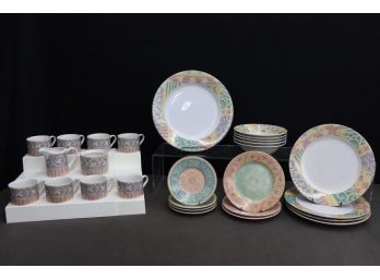 Partial Set SANGO Intrigue 97 Cups, Creamer/Sugar, Various Sizes Of Plates And Bowls