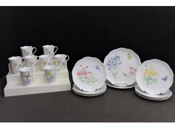 Group Lot Of Lenox Butterfly Meadow By Louise Le Luyer Mugs And Plates Assortment