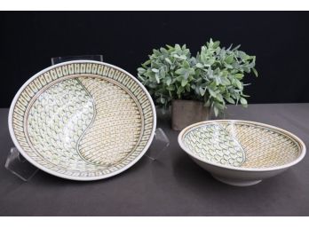 1 Of 2: Two Rare MCM Janet Rothman Art Pottery Bowls - Dot/loops, Signed Rothman (two Sizes 12.5' And 9.5')