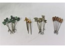 Group Lot Of Mid-Century Modern Cocktail Forks - Mother Of Pearl, Green Onyx, Wood, Etc