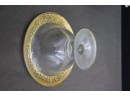 Vintage Gold Florentine Filigree Glass Compote Serving Set - Rimmed Footed Bowl With Large Underplate