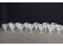 Group Lot Of Various Size Vintage Cut Glass Thumbprint Chunky Stem Goblets