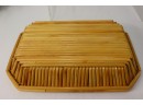 Group Lot Of Woven Rattan Trays And Two-Tier Paper Holder
