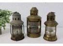 Group Lot Of 3 Vintage Brass Marine And Railway Lanterns