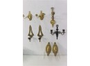 Group Lot Of Brass Wall Sconce Candelabras