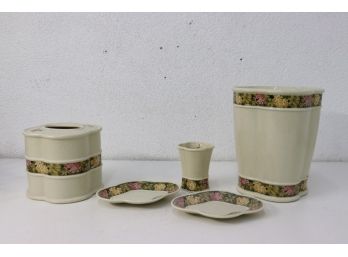 Group Lot Of Porcelain Ware Powder Room Accessories