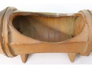 Faux Bamboo Pottery  Display Vessel With Twisted Vine Wicker Handle, Signed .